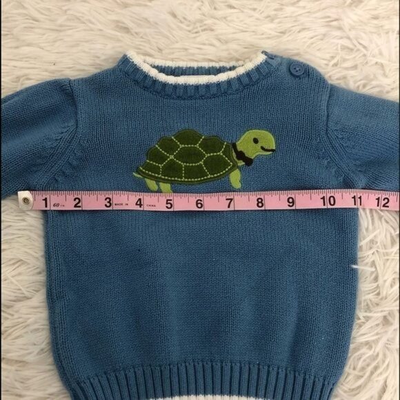 Gymboree Blue Knit Boys Turtle Sweater 6-12 Mos - Picture 3 of 4